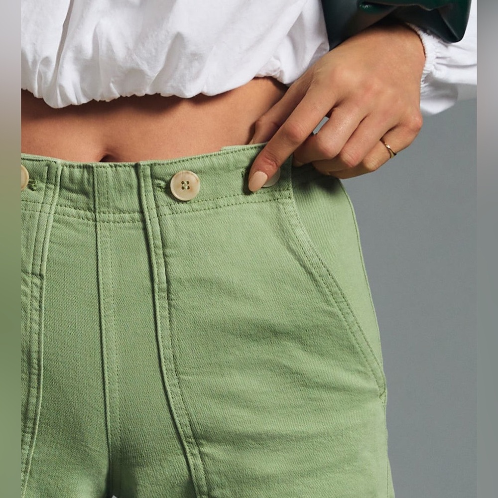 Anthropologie Light Green Wide-Leg Flare Jeans - Picture 3 of 15